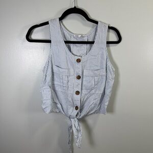 Dex Blue Striped Button-Down Tie‎ Front Tank Top Sz Med